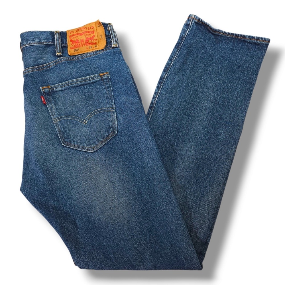 Levi's 501 Original Fit Button Fly Straight Leg Jeans Medium Wash‎ Stretch 38x34